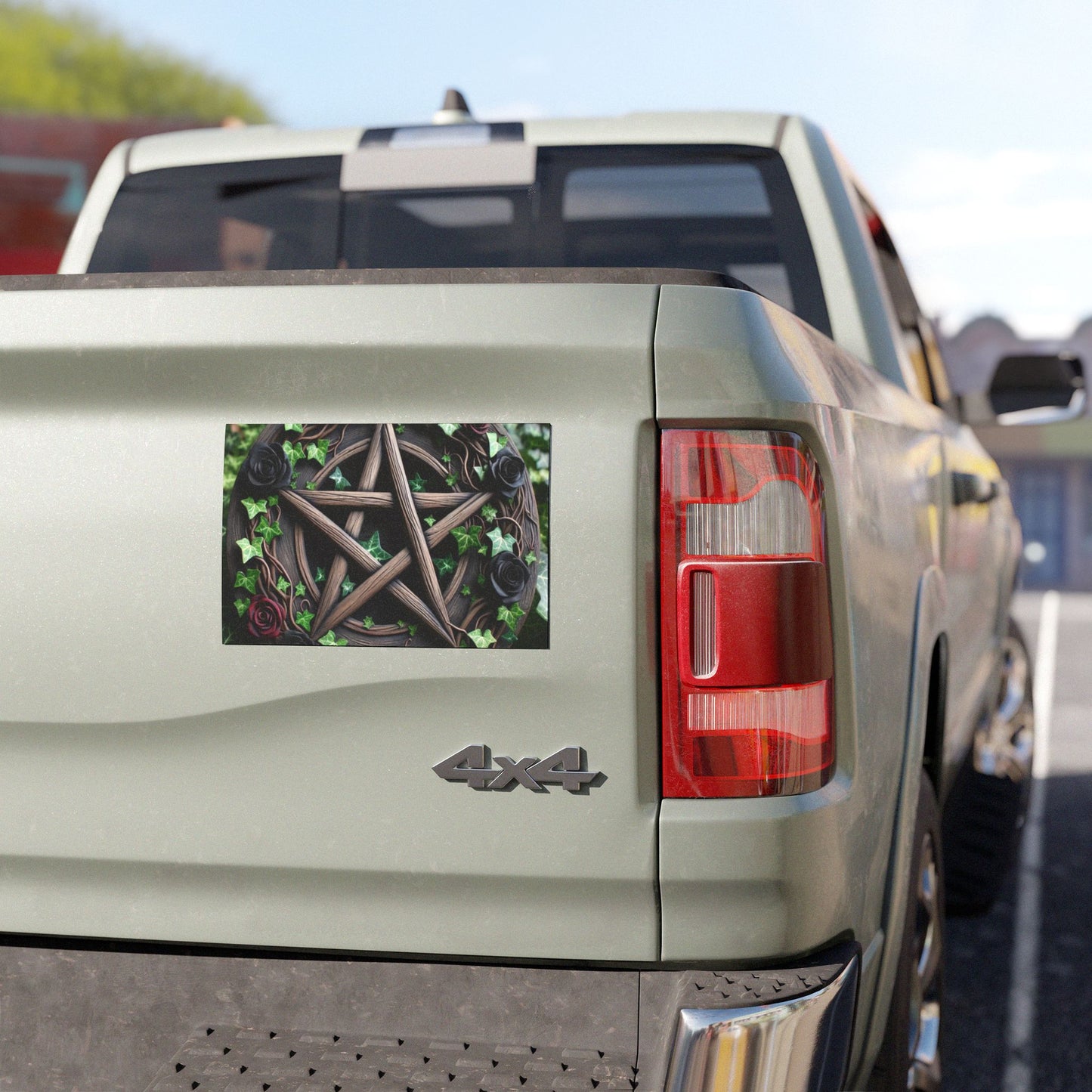 Car Magnet - Wood Pentacle with Red and Black Roses in Ivy Design