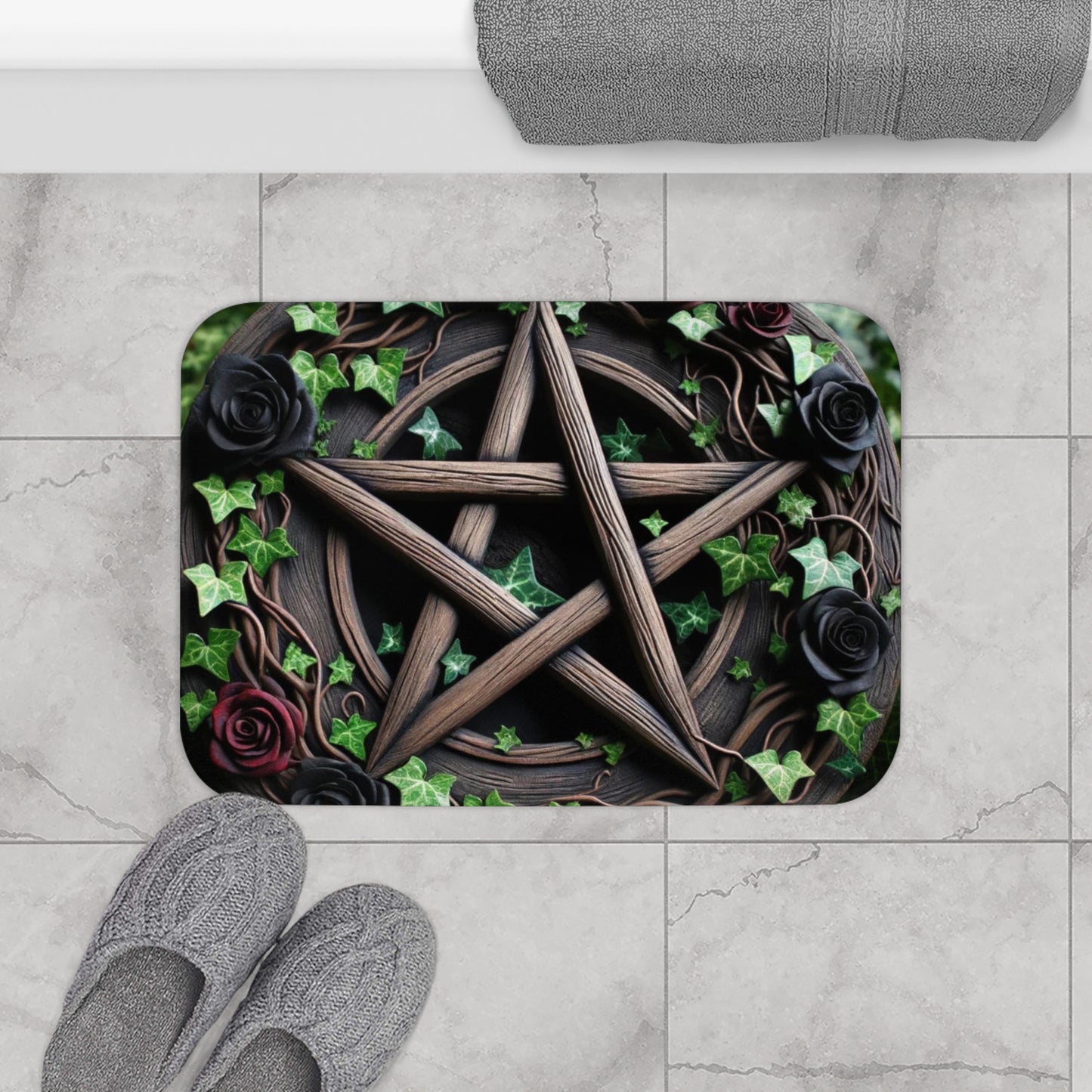 Bath Mat – Wood Pentacle with Roses and Ivy Design