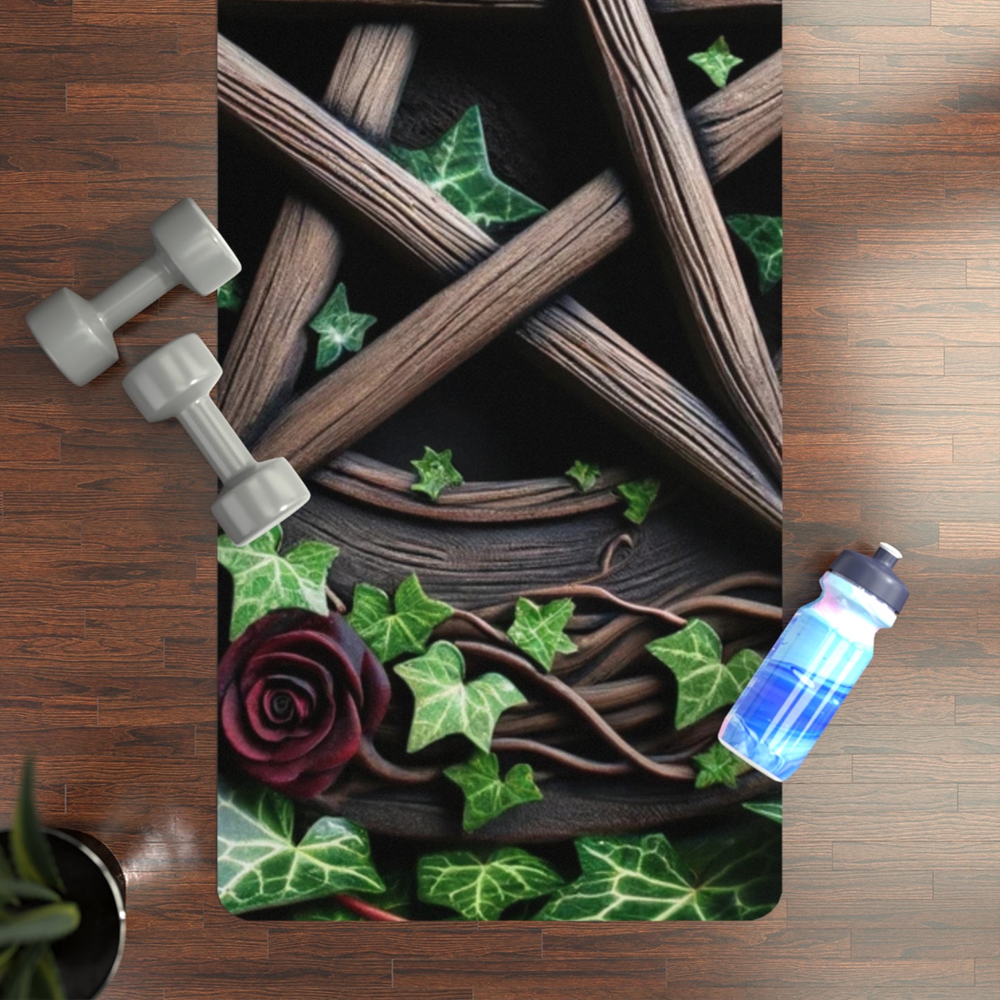 Yoga Mat - Red and Black Rose Pentacle Design