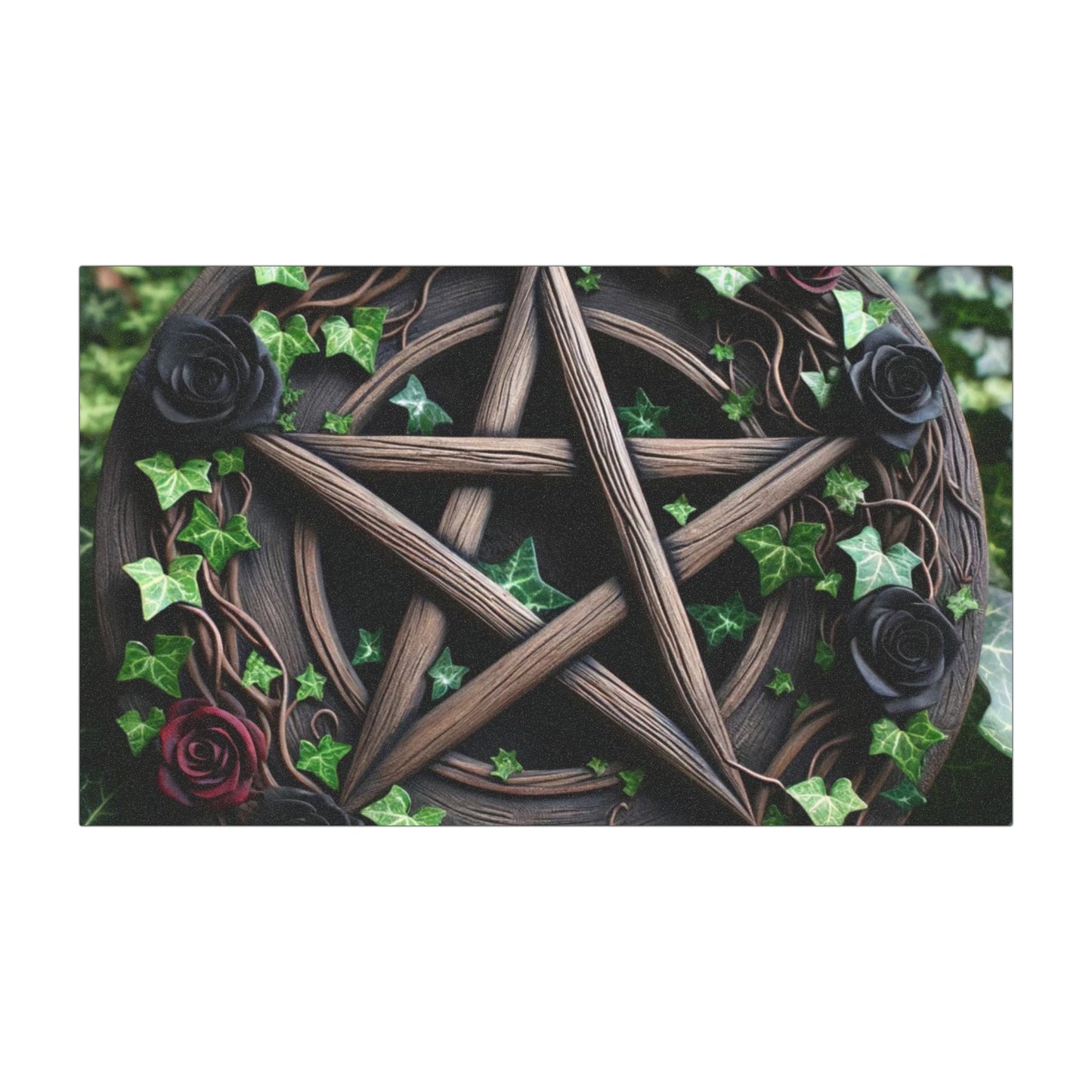 Car Magnet - Wood Pentacle with Red and Black Roses in Ivy Design