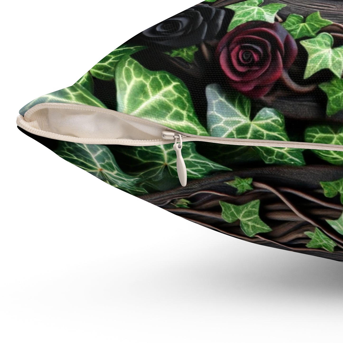 Pillow - Wood Pentacle with Red and Black Roses in Ivy Design