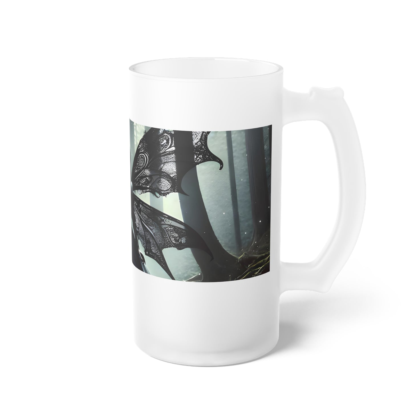 Frosted Glass Beer Mug – Gothic Fairy in the Woods Design