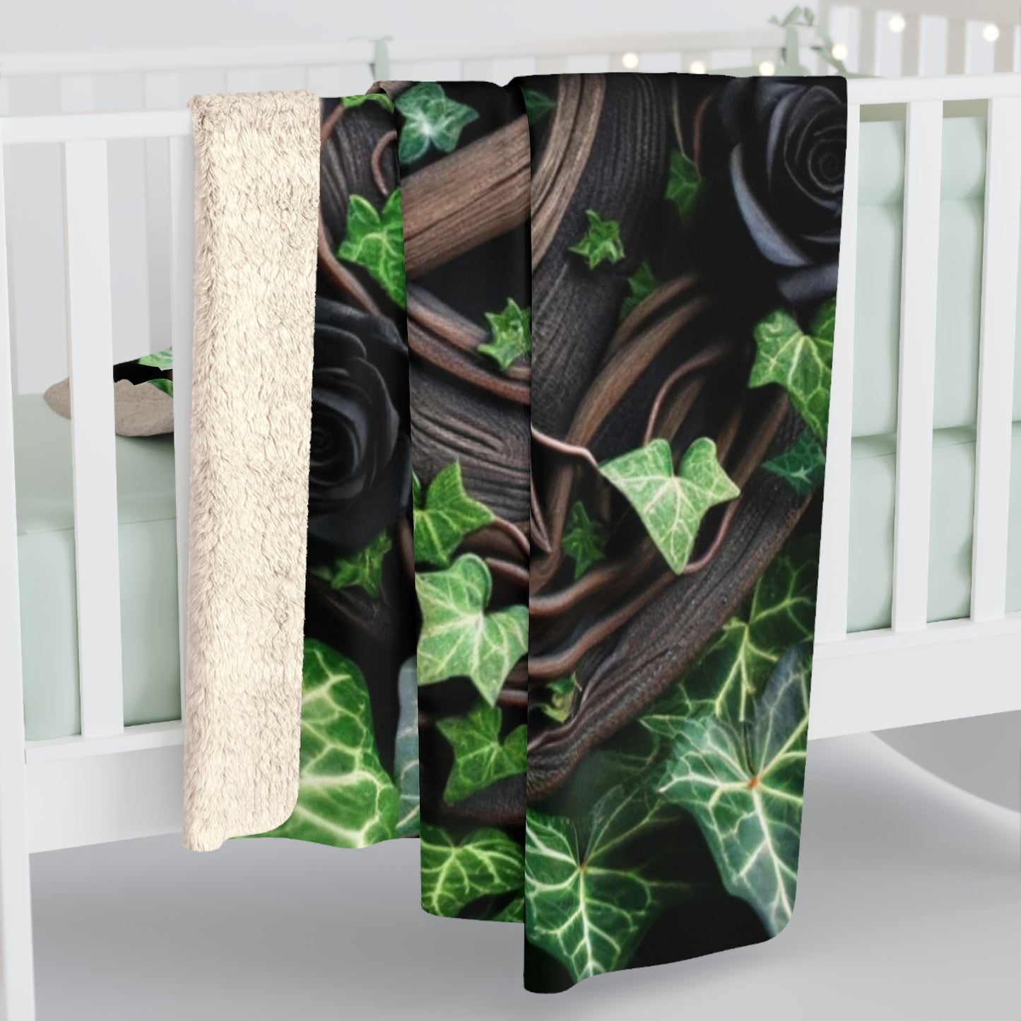 Sherpa Fleece Blanket - Wood Pentacle Red and Black Roses in Ivy Design