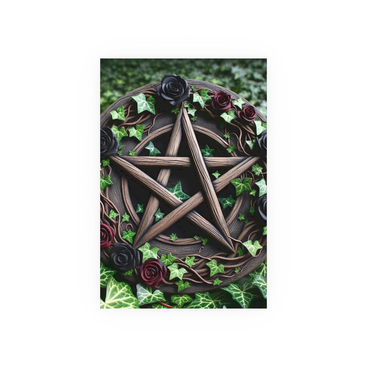 Poster - Wood Pentacle with Red and Black Roses in Ivy