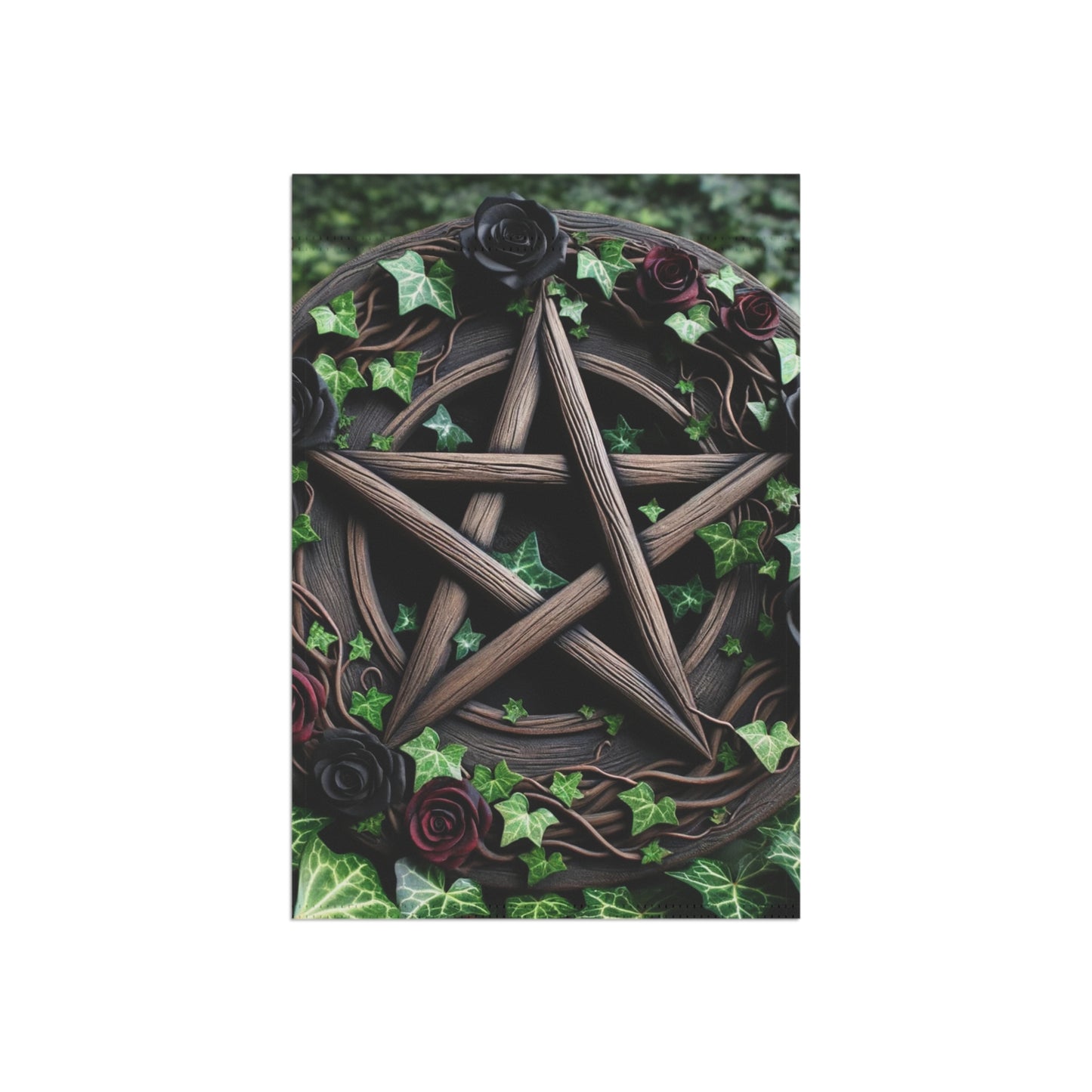 House Banner - Wood Pentacle with Red and Black Roses in Ivy Design