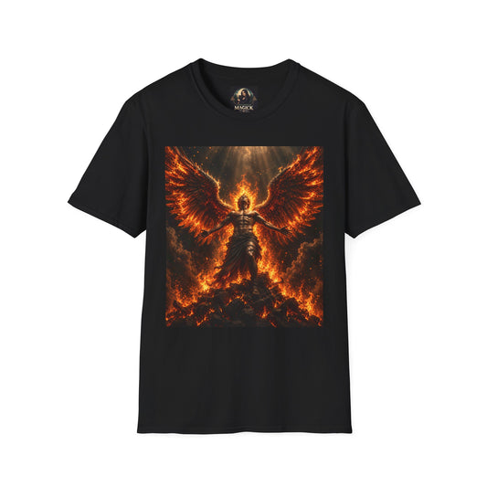 Unisex Softstyle T-Shirt – Blazing Fire Angel with Fiery Wings