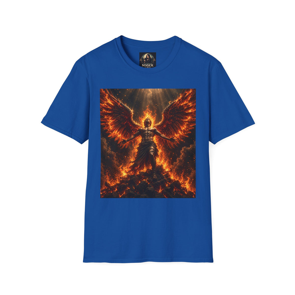 Unisex Softstyle T-Shirt – Blazing Fire Angel with Fiery Wings