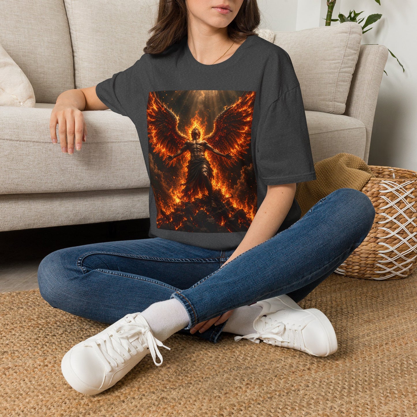 Unisex Softstyle T-Shirt – Blazing Fire Angel with Fiery Wings
