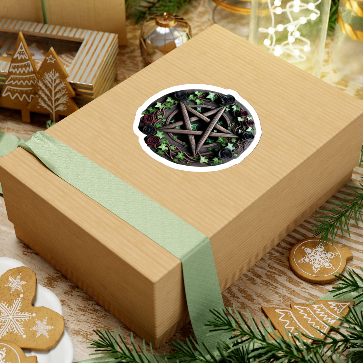 Sticker Set - Wood Pentacle with Red and Black Roses and Ivy