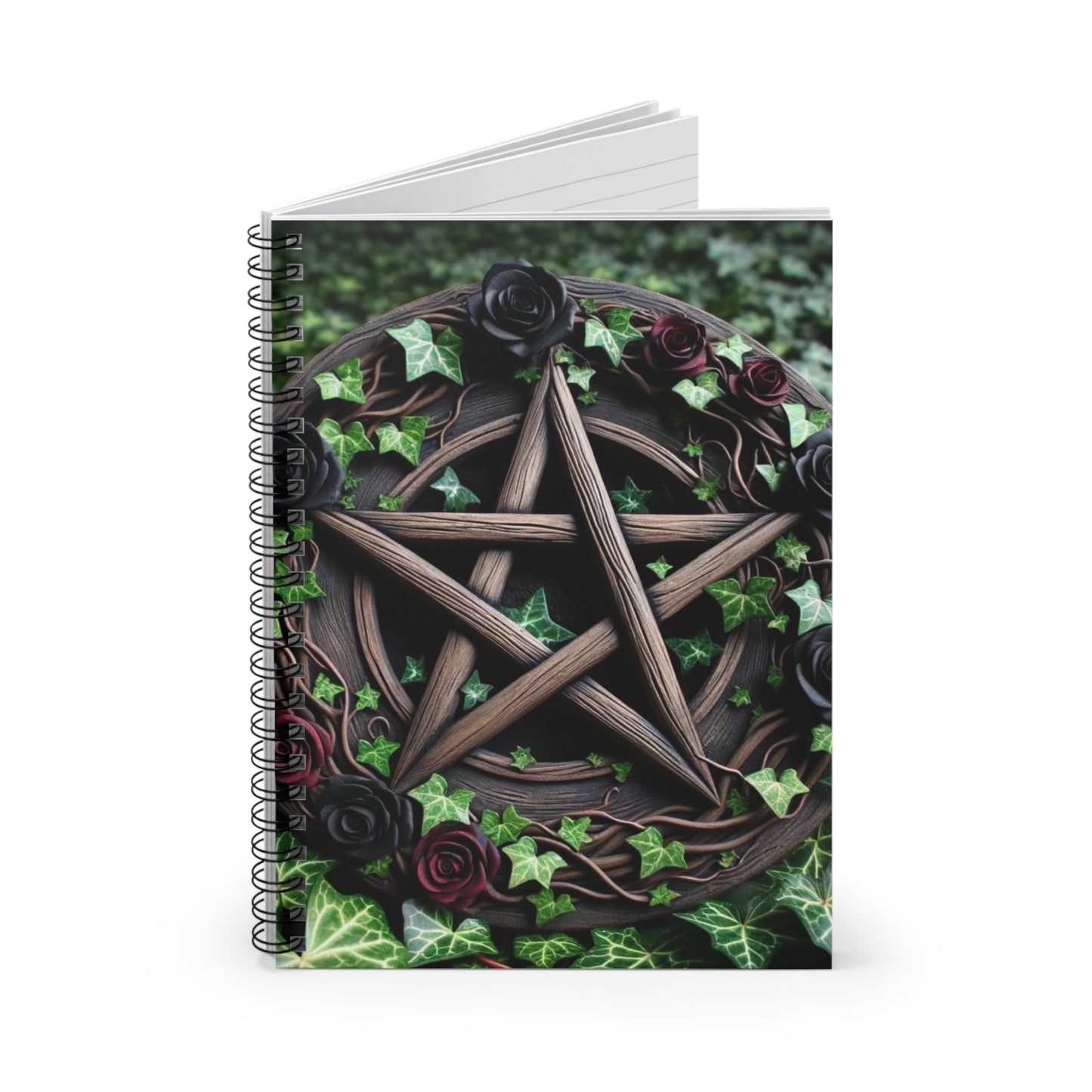 Pentacle with Red & Black Roses Spiral Notebook — Ruled Journal for Witches & Gothic Aesthetic