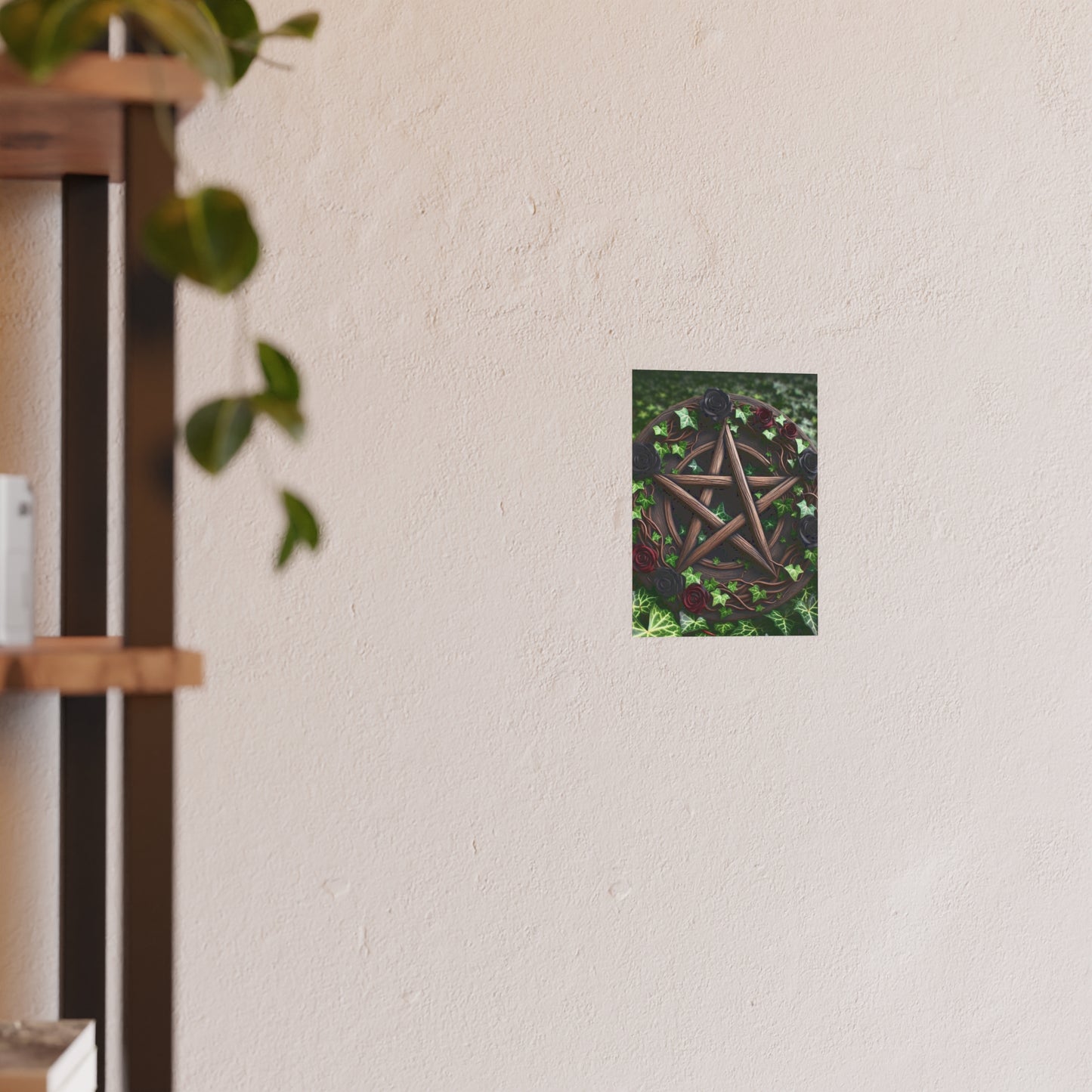 Poster - Wood Pentacle with Red and Black Roses in Ivy