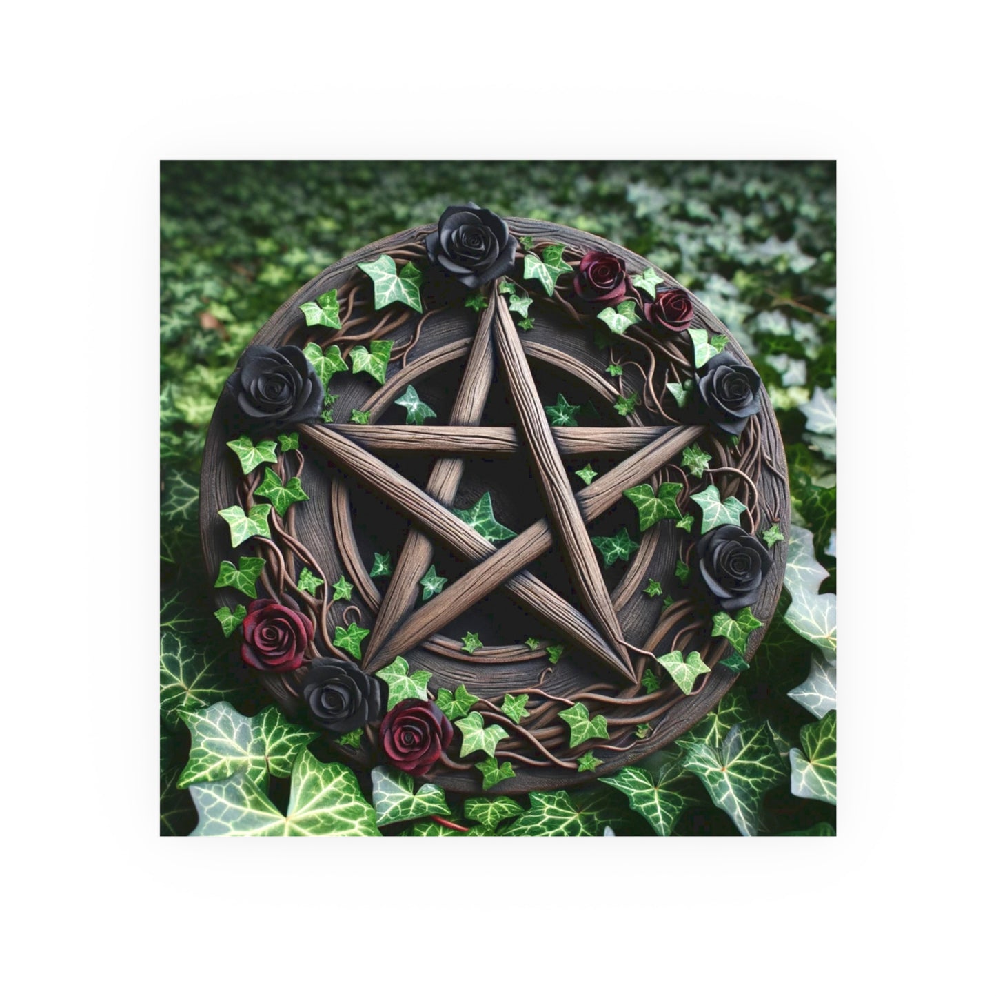 Poster - Wood Pentacle with Red and Black Roses in Ivy