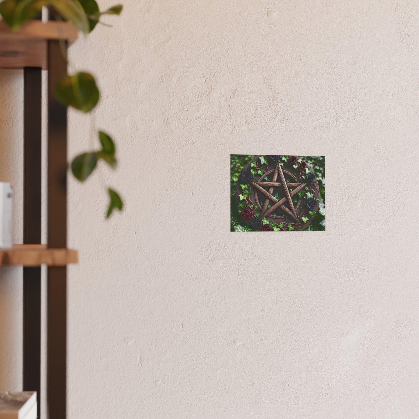 Poster - Wood Pentacle with Red and Black Roses in Ivy