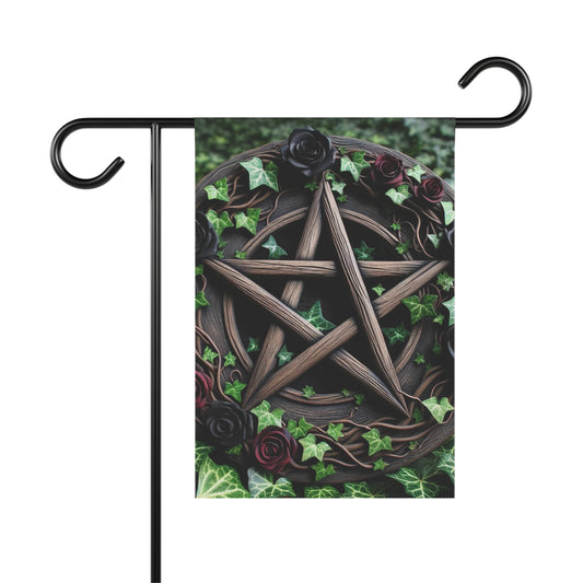 House Banner - Wood Pentacle with Red and Black Roses in Ivy Design