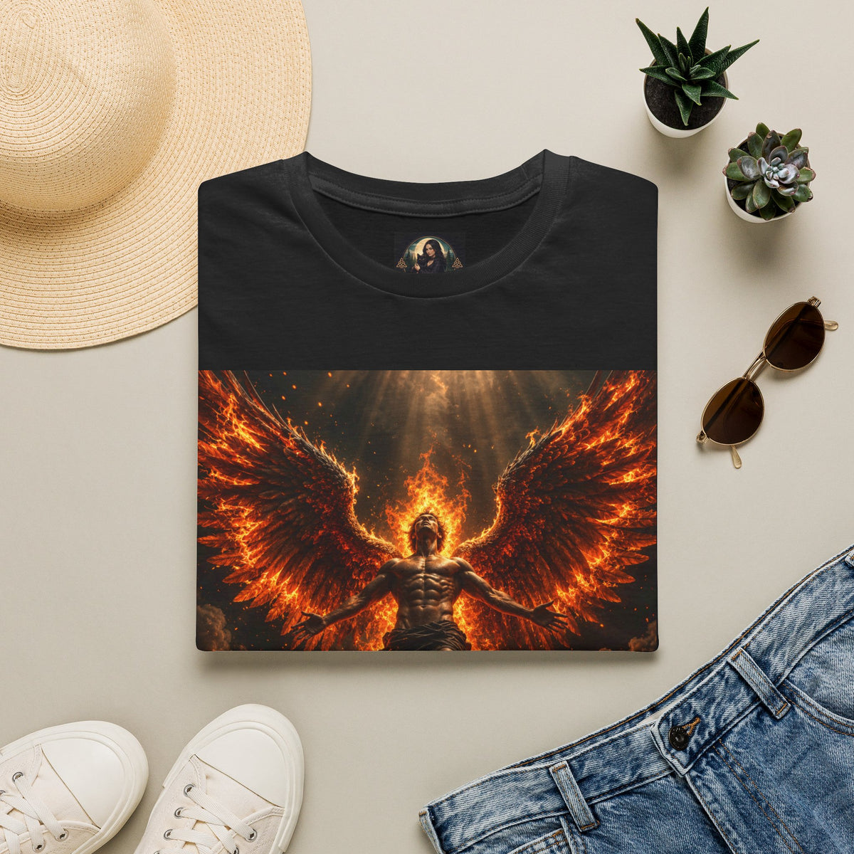 Unisex Softstyle T-Shirt – Blazing Fire Angel with Fiery Wings
