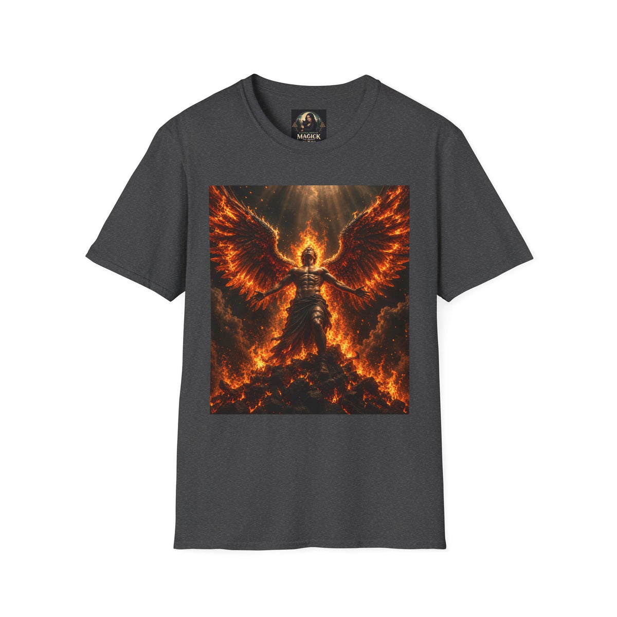 Unisex Softstyle T-Shirt – Blazing Fire Angel with Fiery Wings