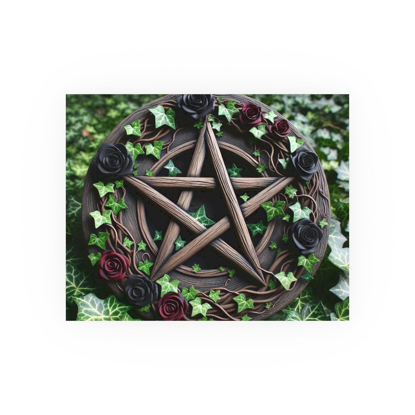 Poster - Wood Pentacle with Red and Black Roses in Ivy