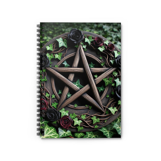 Pentacle with Red & Black Roses Spiral Notebook — Ruled Journal for Witches & Gothic Aesthetic