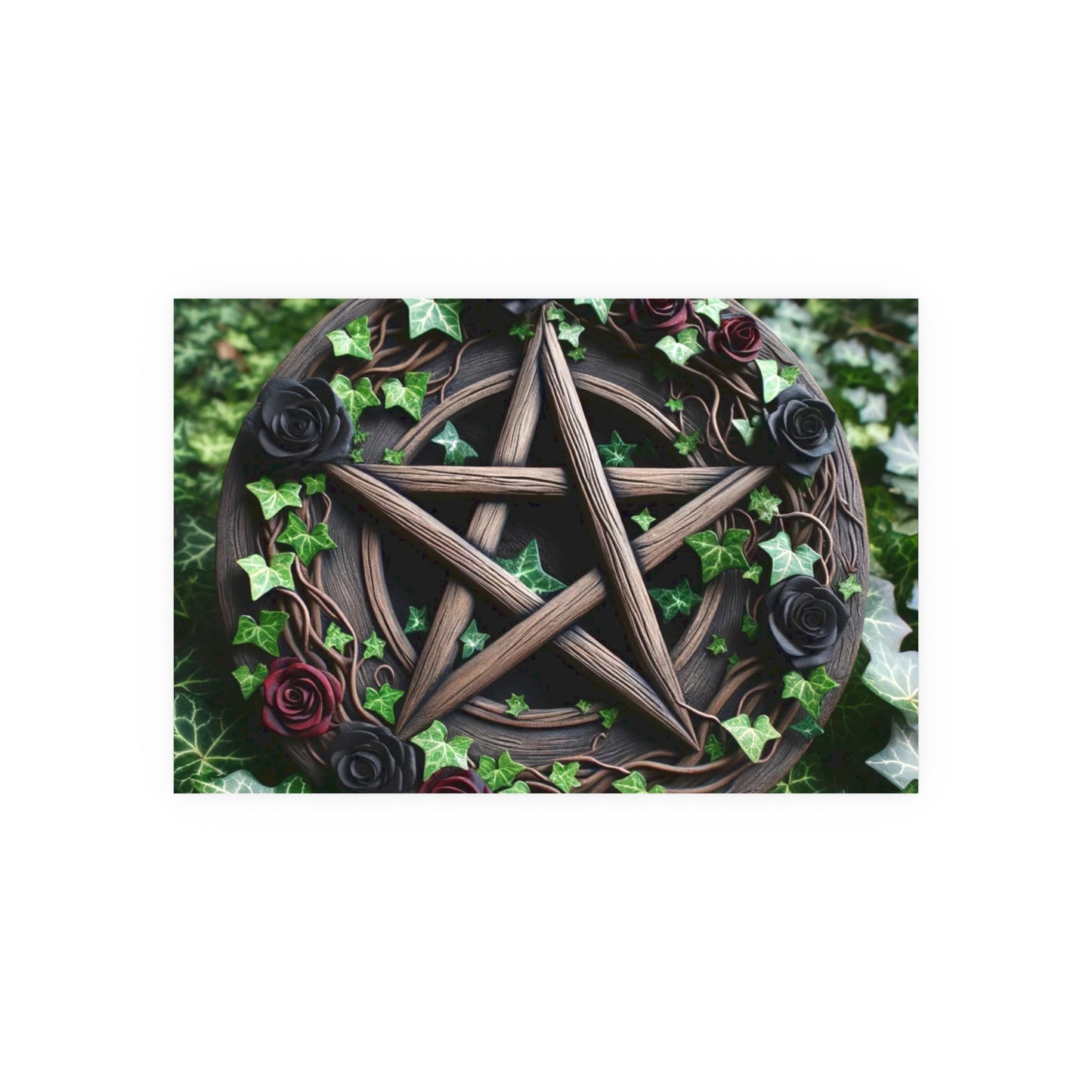 Poster - Wood Pentacle with Red and Black Roses in Ivy