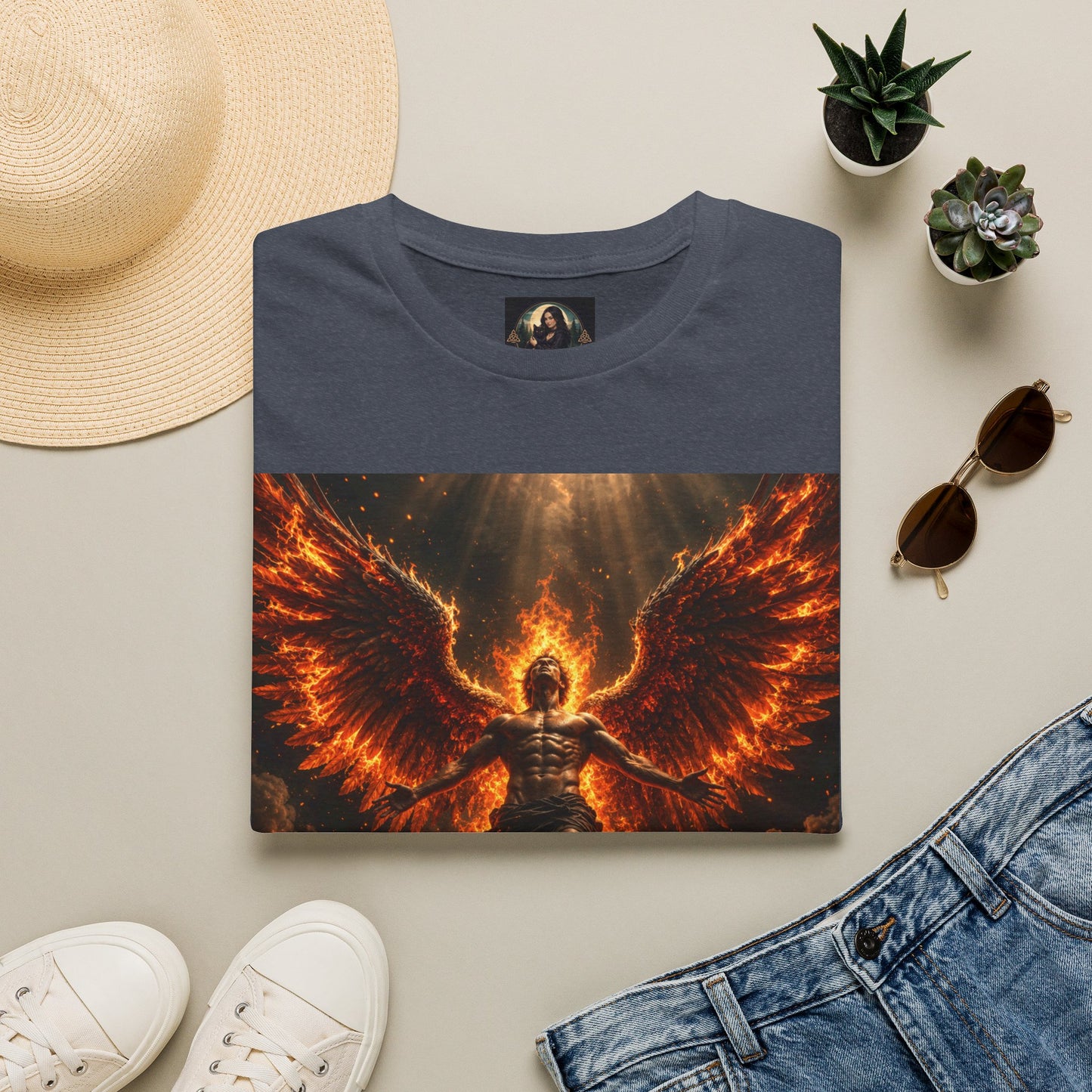 Unisex Softstyle T-Shirt – Blazing Fire Angel with Fiery Wings