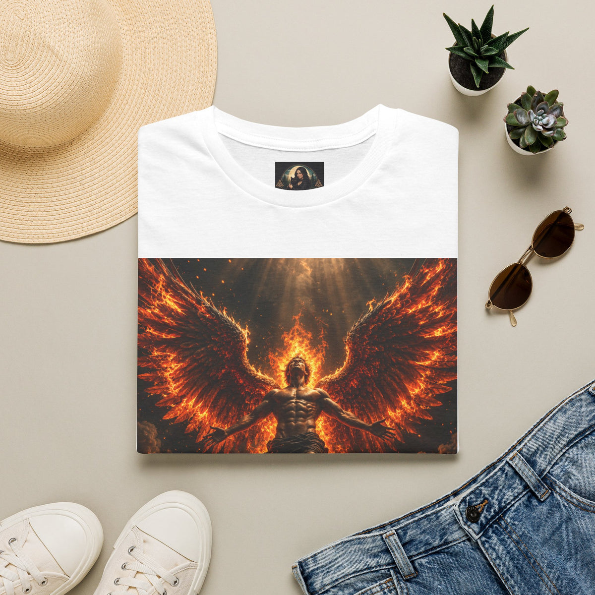 Unisex Softstyle T-Shirt – Blazing Fire Angel with Fiery Wings