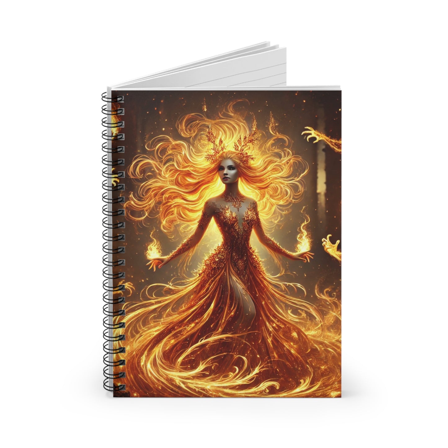 Spiral Notebook with Fiery Goddess and Demons Design