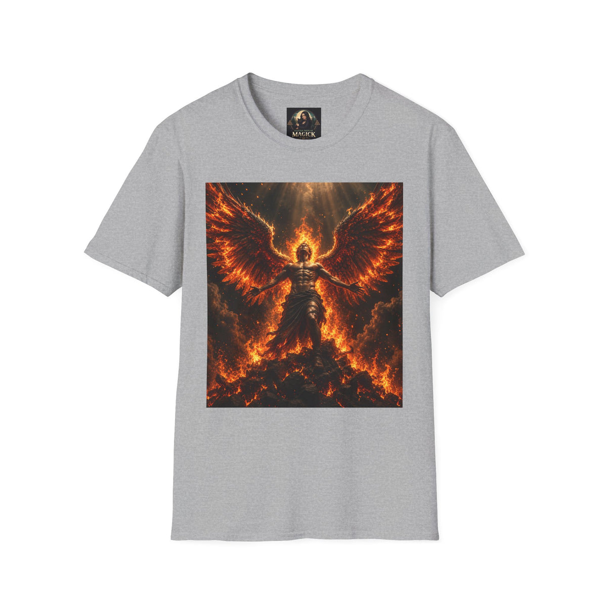 Unisex Softstyle T-Shirt – Blazing Fire Angel with Fiery Wings