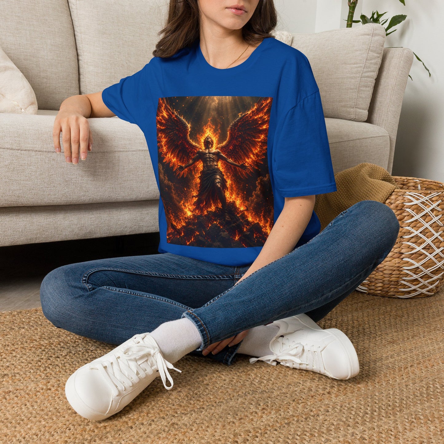 Unisex Softstyle T-Shirt – Blazing Fire Angel with Fiery Wings