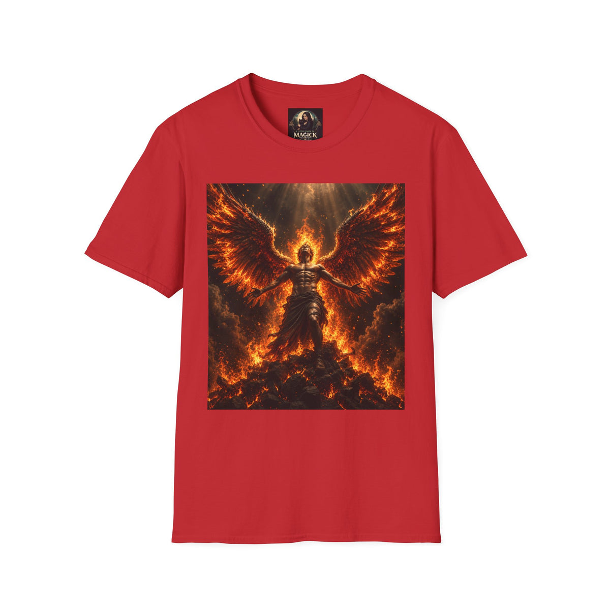 Unisex Softstyle T-Shirt – Blazing Fire Angel with Fiery Wings