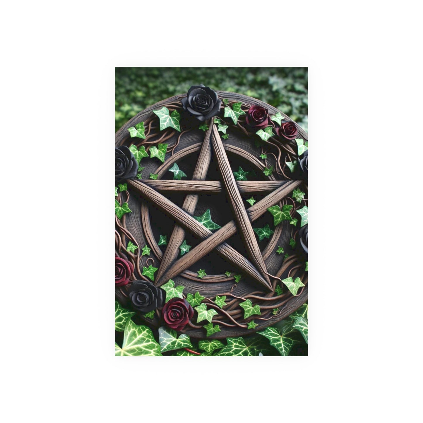 Poster - Wood Pentacle with Red and Black Roses in Ivy