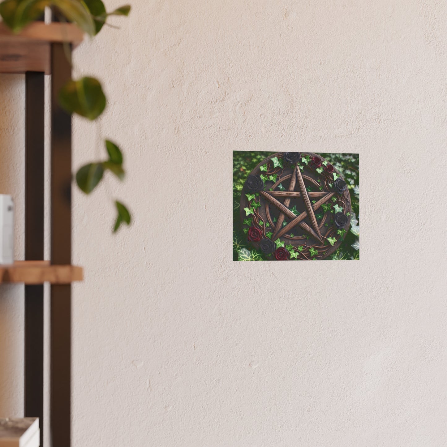 Poster - Wood Pentacle with Red and Black Roses in Ivy