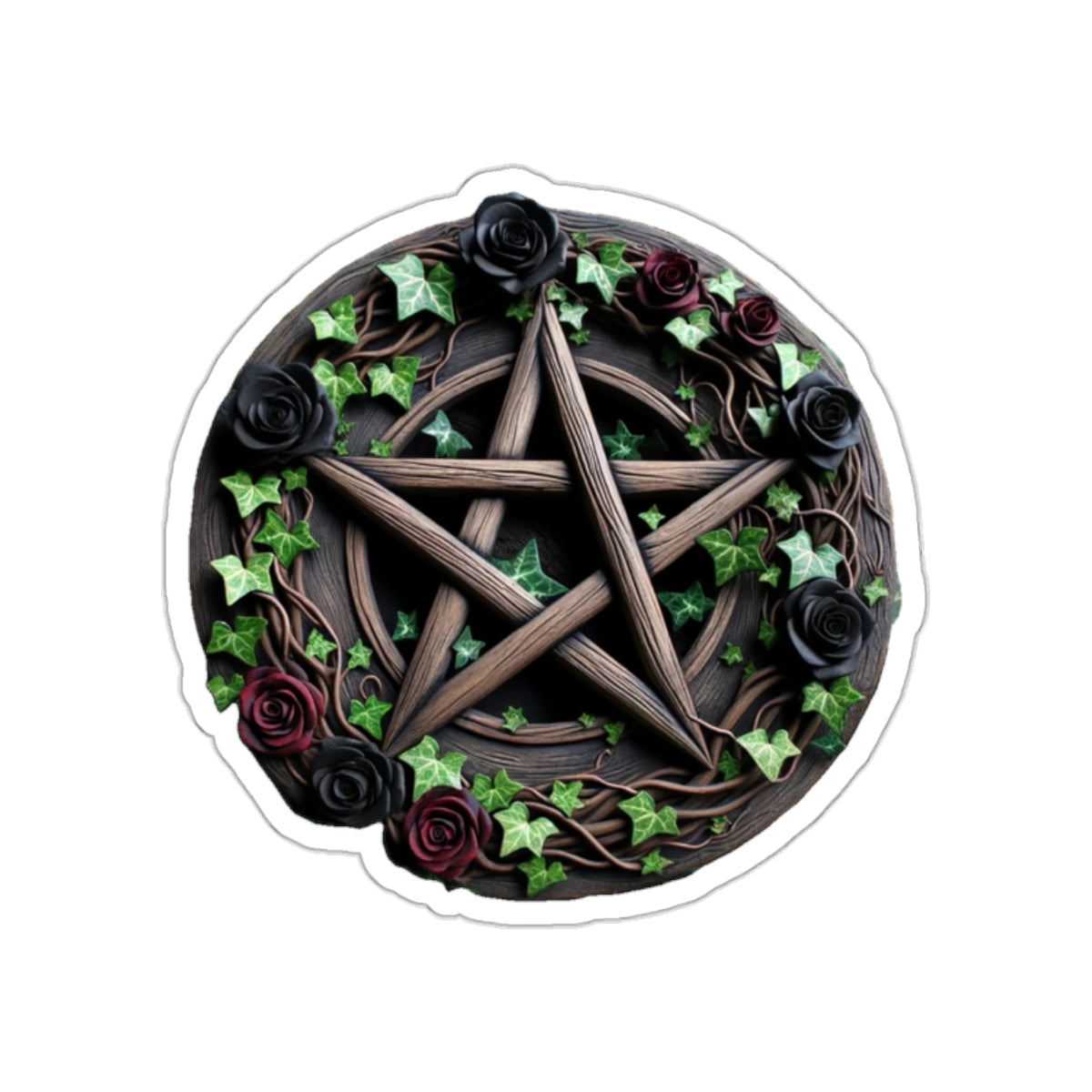 Sticker Set - Wood Pentacle with Red and Black Roses and Ivy