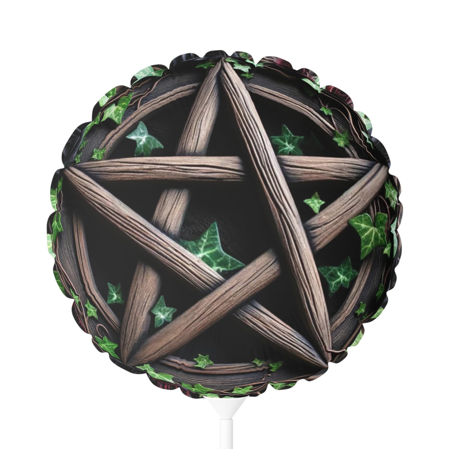 Balloon - Wood Pentacle with Red and Black Roses in Ivy