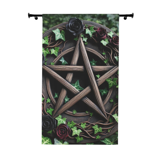 Curtains - Wood Pentacle with Red and Black Roses in Ivy