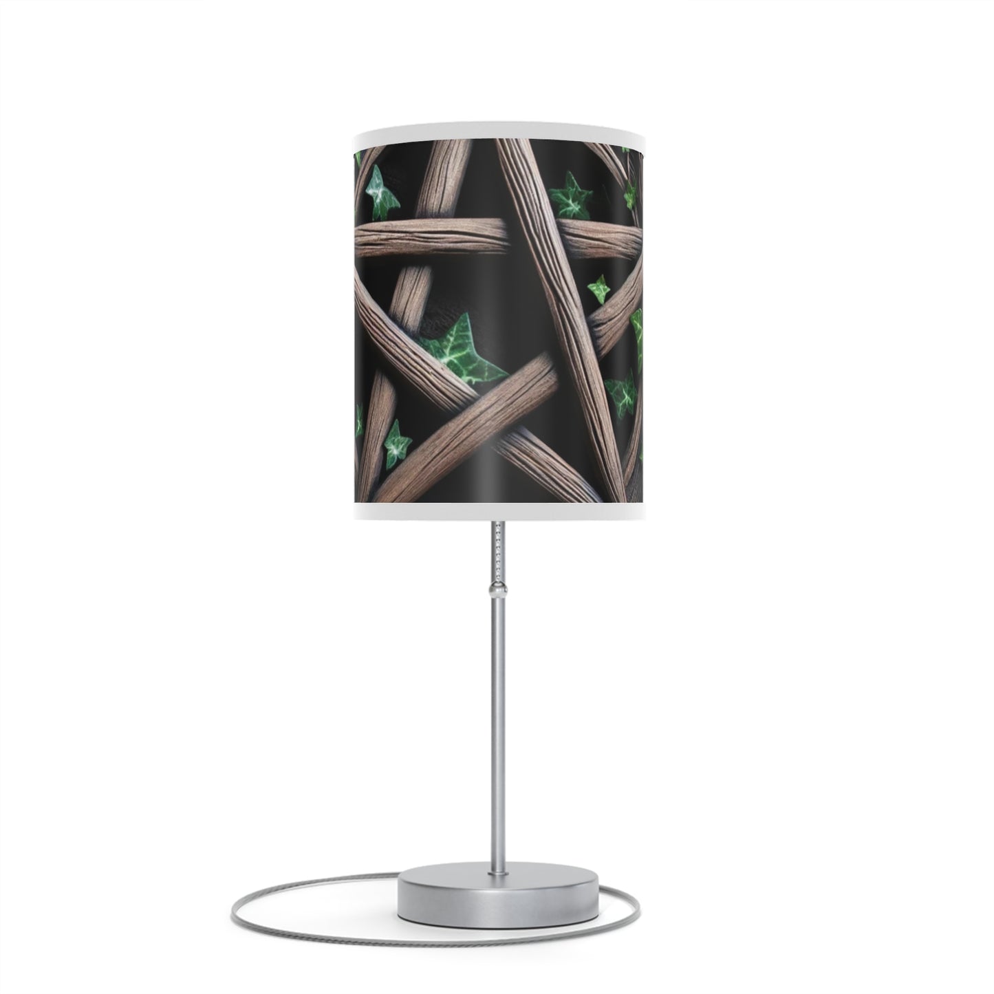 Table Lamp - Wood Pentacle with Red and Black Roses in Ivy Design