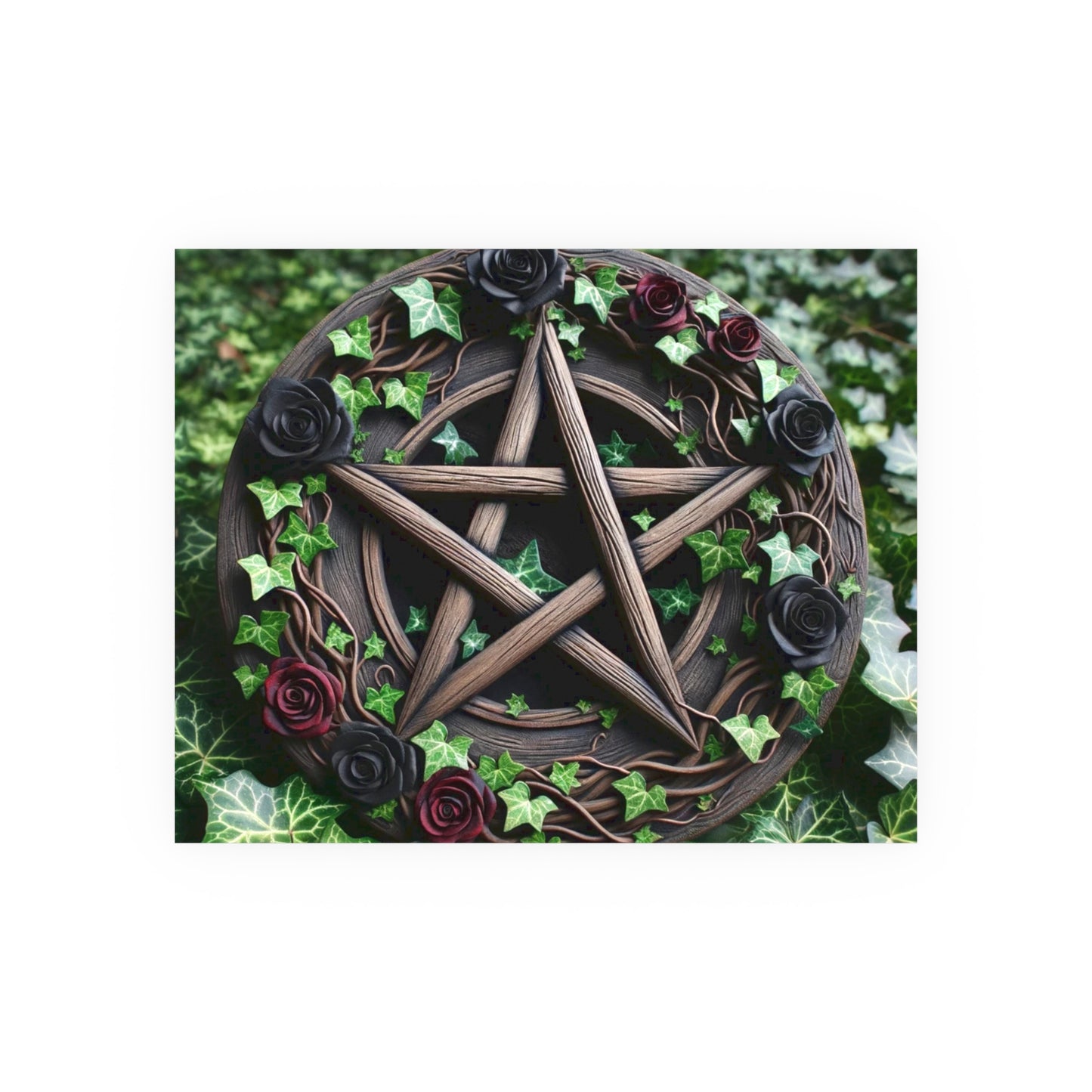 Poster - Wood Pentacle with Red and Black Roses in Ivy