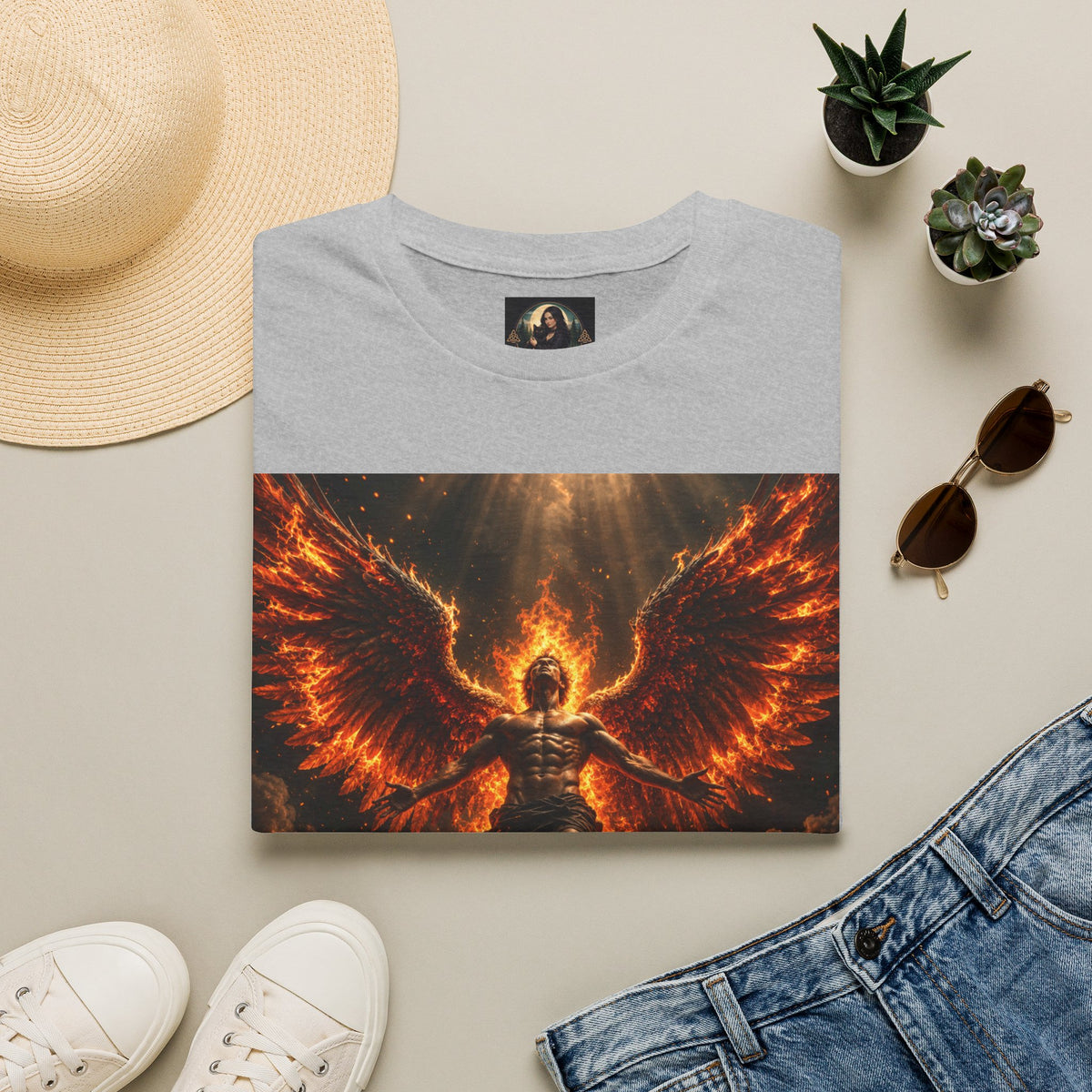 Unisex Softstyle T-Shirt – Blazing Fire Angel with Fiery Wings