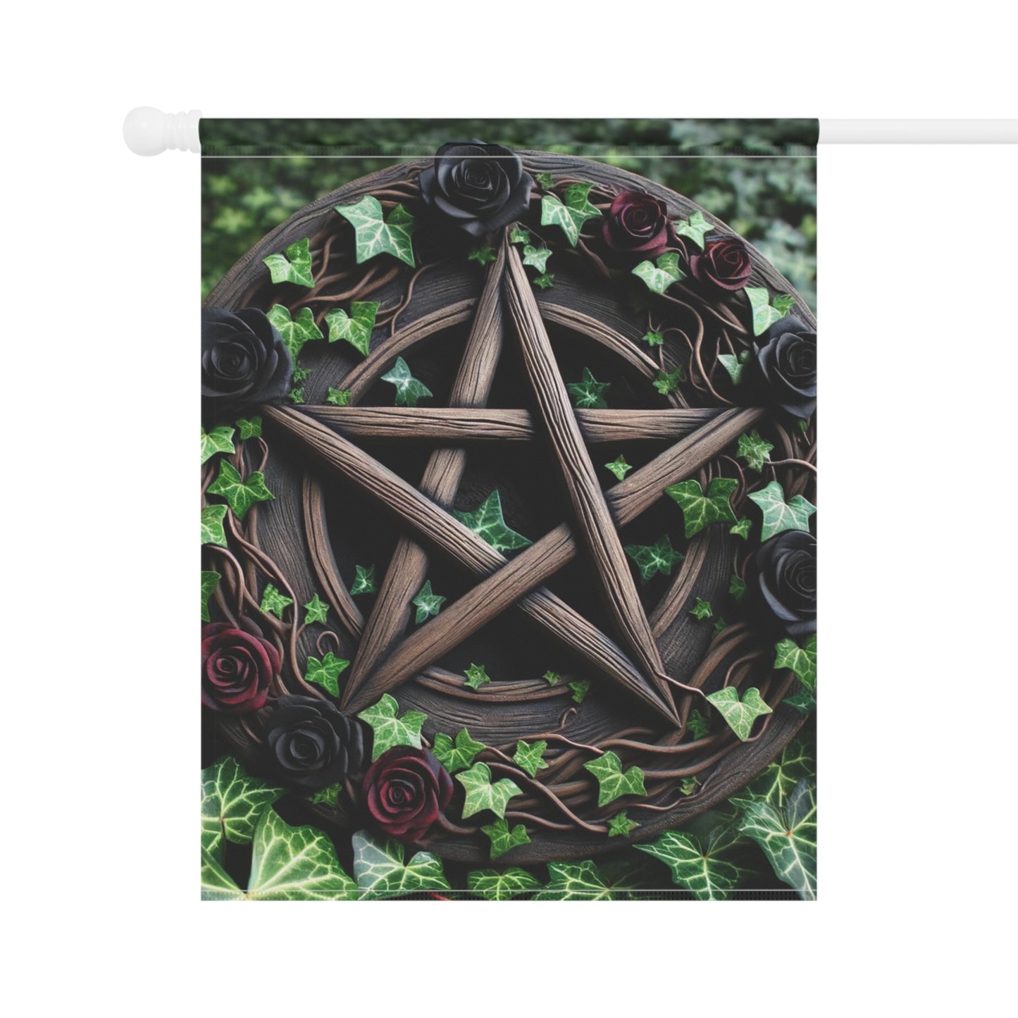 House Banner - Wood Pentacle with Red and Black Roses in Ivy Design