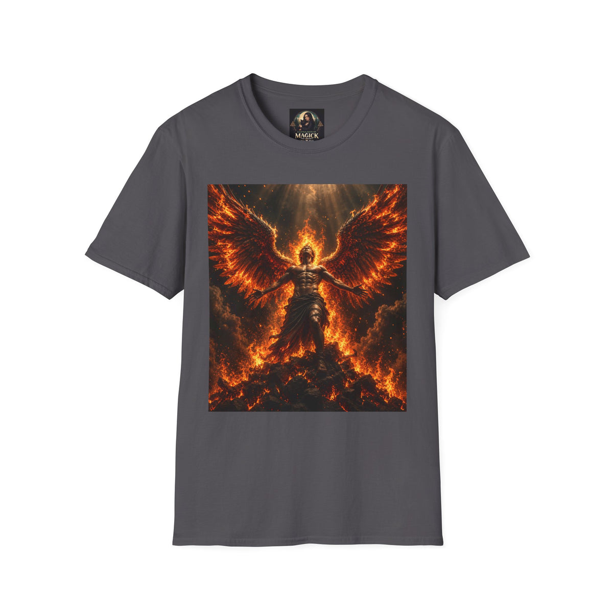 Unisex Softstyle T-Shirt – Blazing Fire Angel with Fiery Wings