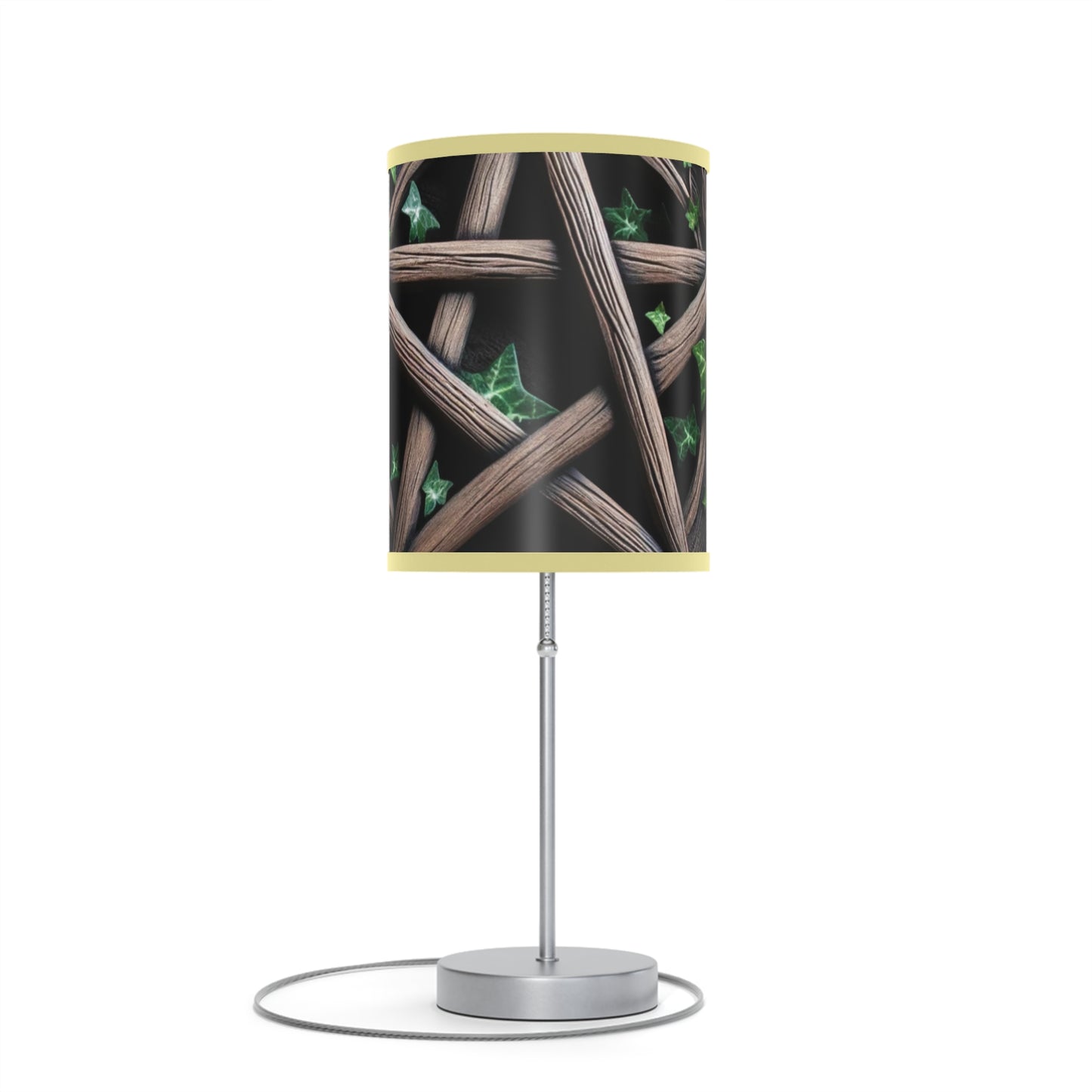 Table Lamp - Wood Pentacle with Red and Black Roses in Ivy Design