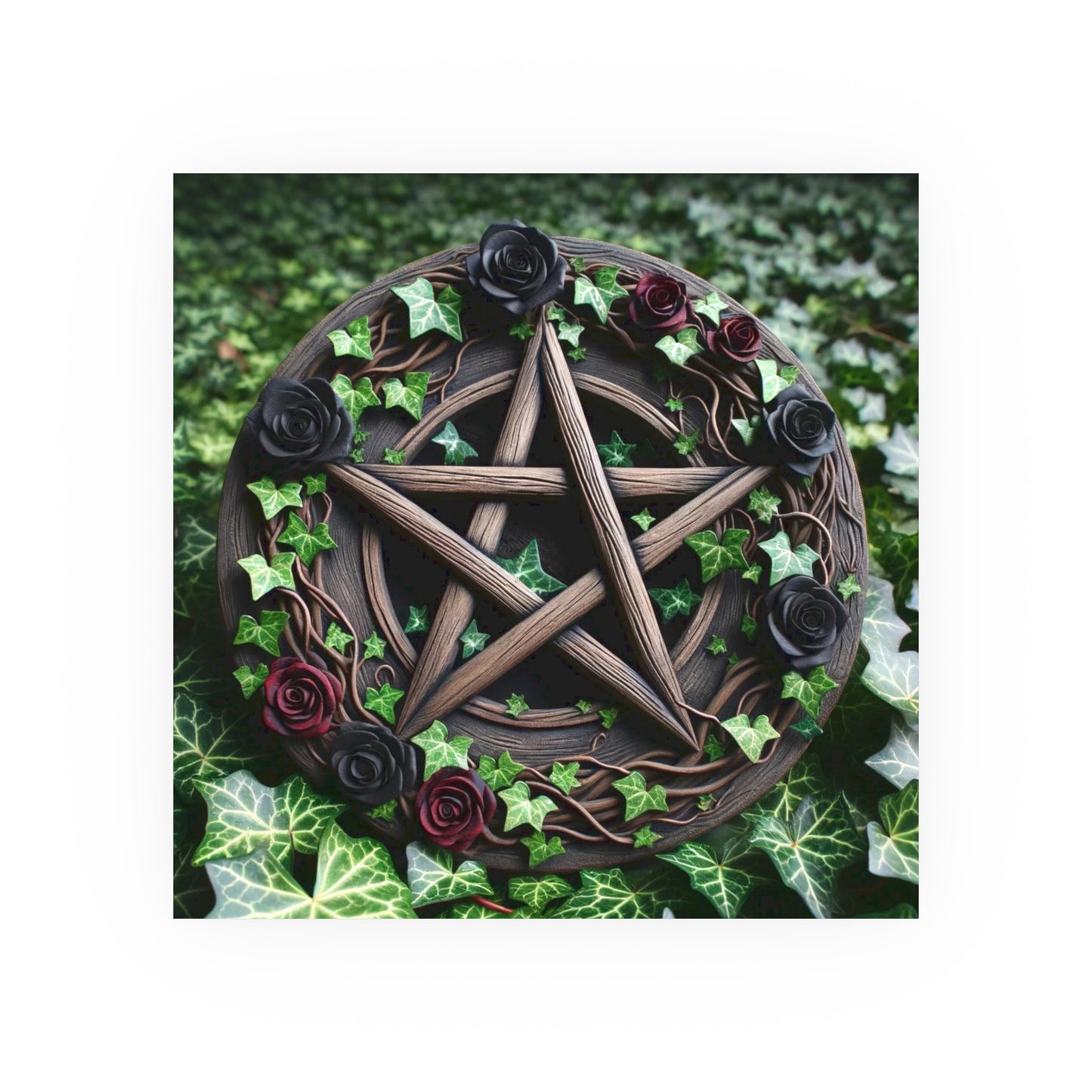 Poster - Wood Pentacle with Red and Black Roses in Ivy