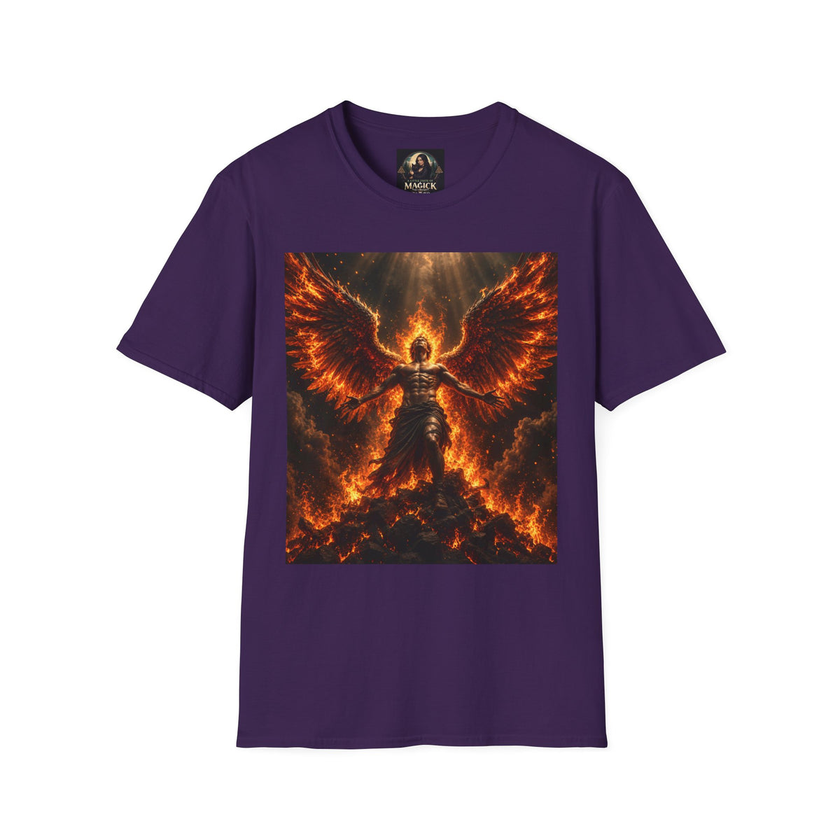 Unisex Softstyle T-Shirt – Blazing Fire Angel with Fiery Wings