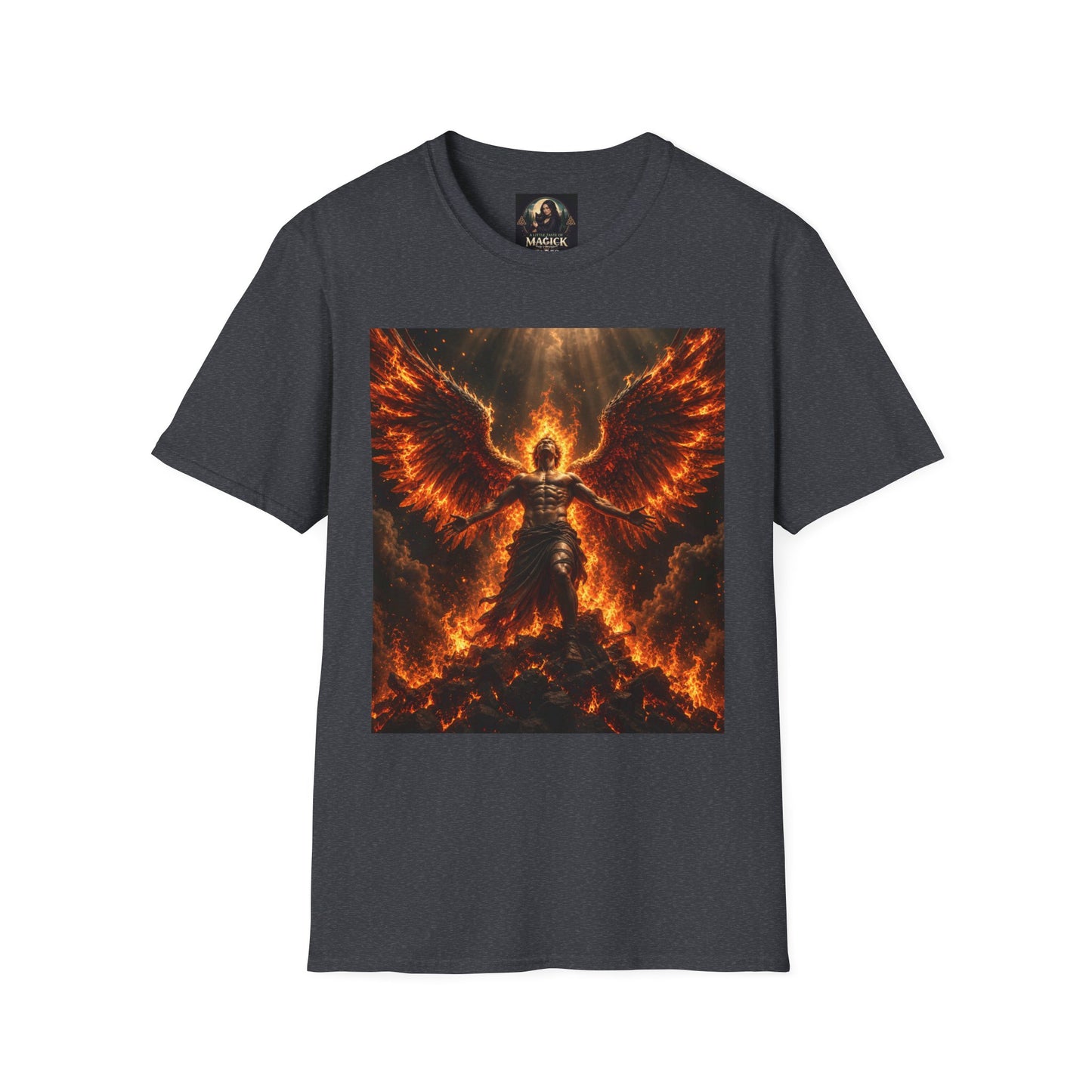 Unisex Softstyle T-Shirt – Blazing Fire Angel with Fiery Wings