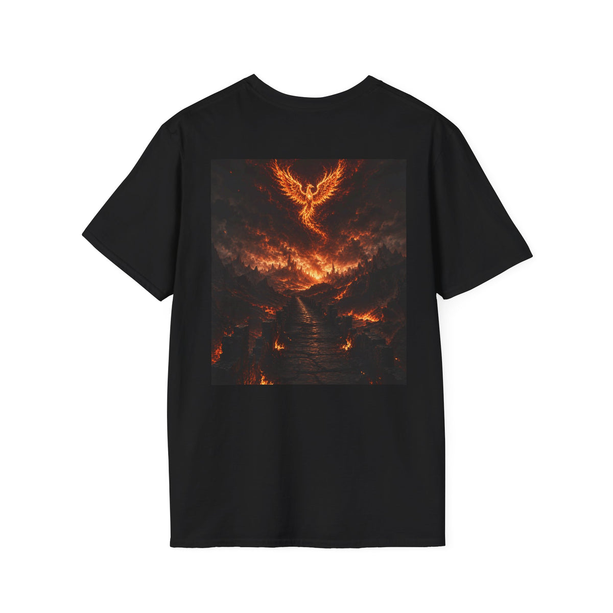 Unisex Softstyle T-Shirt – Blazing Fire Angel with Fiery Wings