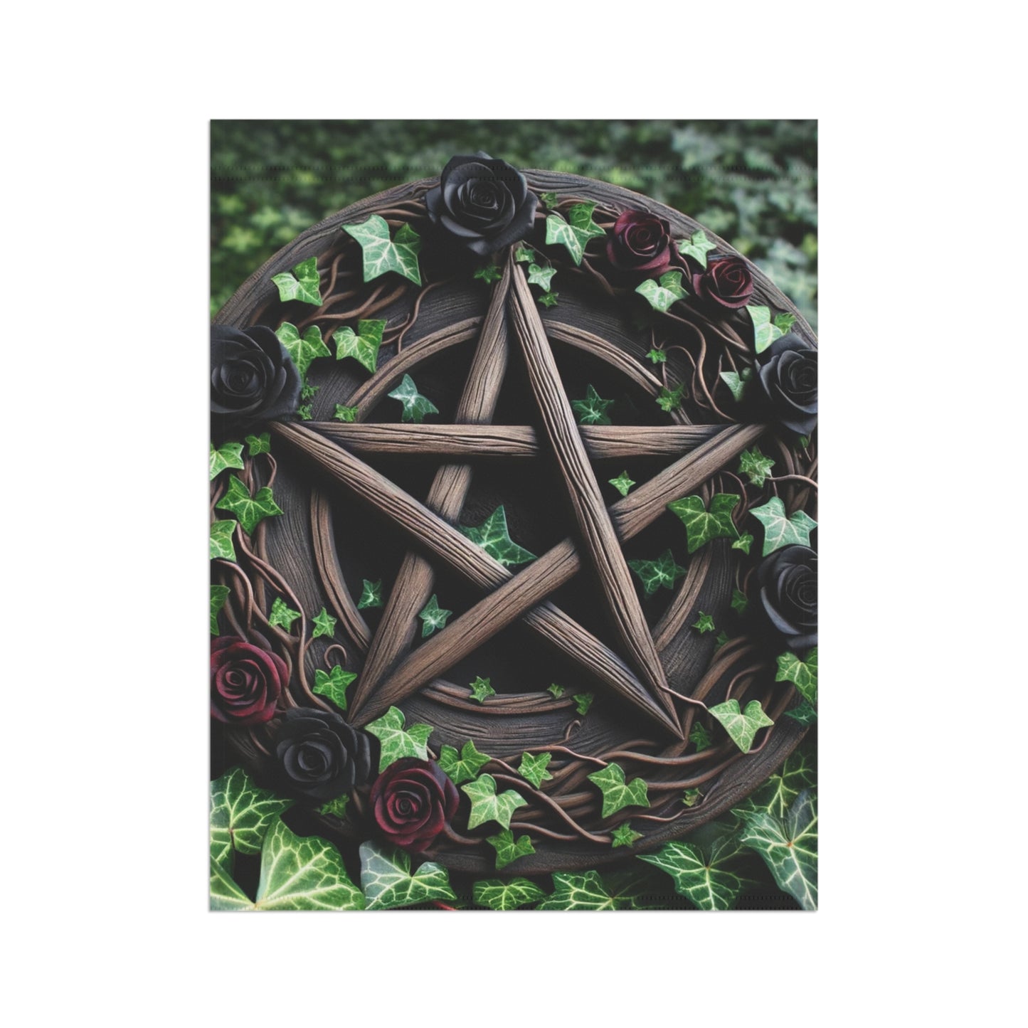 House Banner - Wood Pentacle with Red and Black Roses in Ivy Design