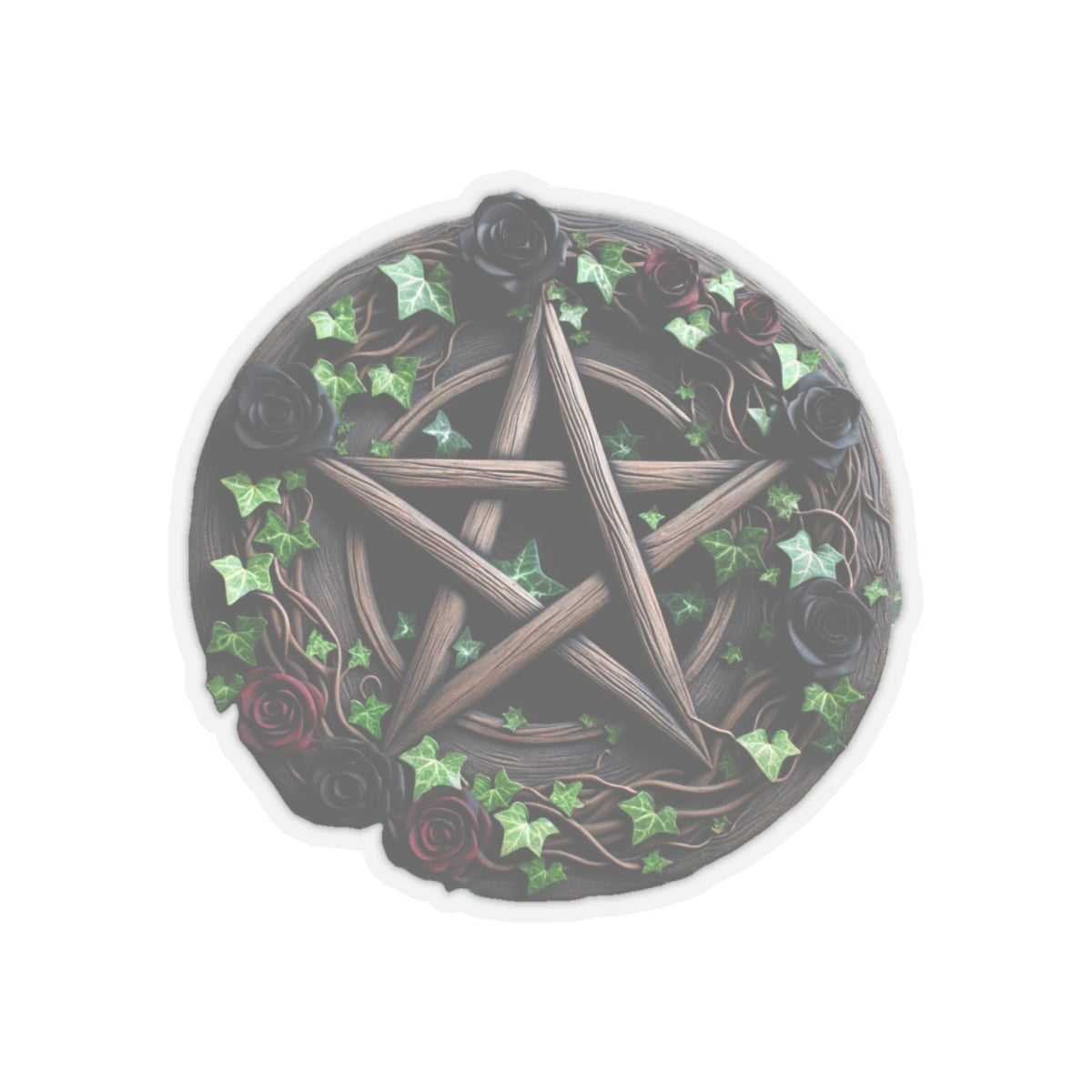 Sticker Set - Wood Pentacle with Red and Black Roses and Ivy