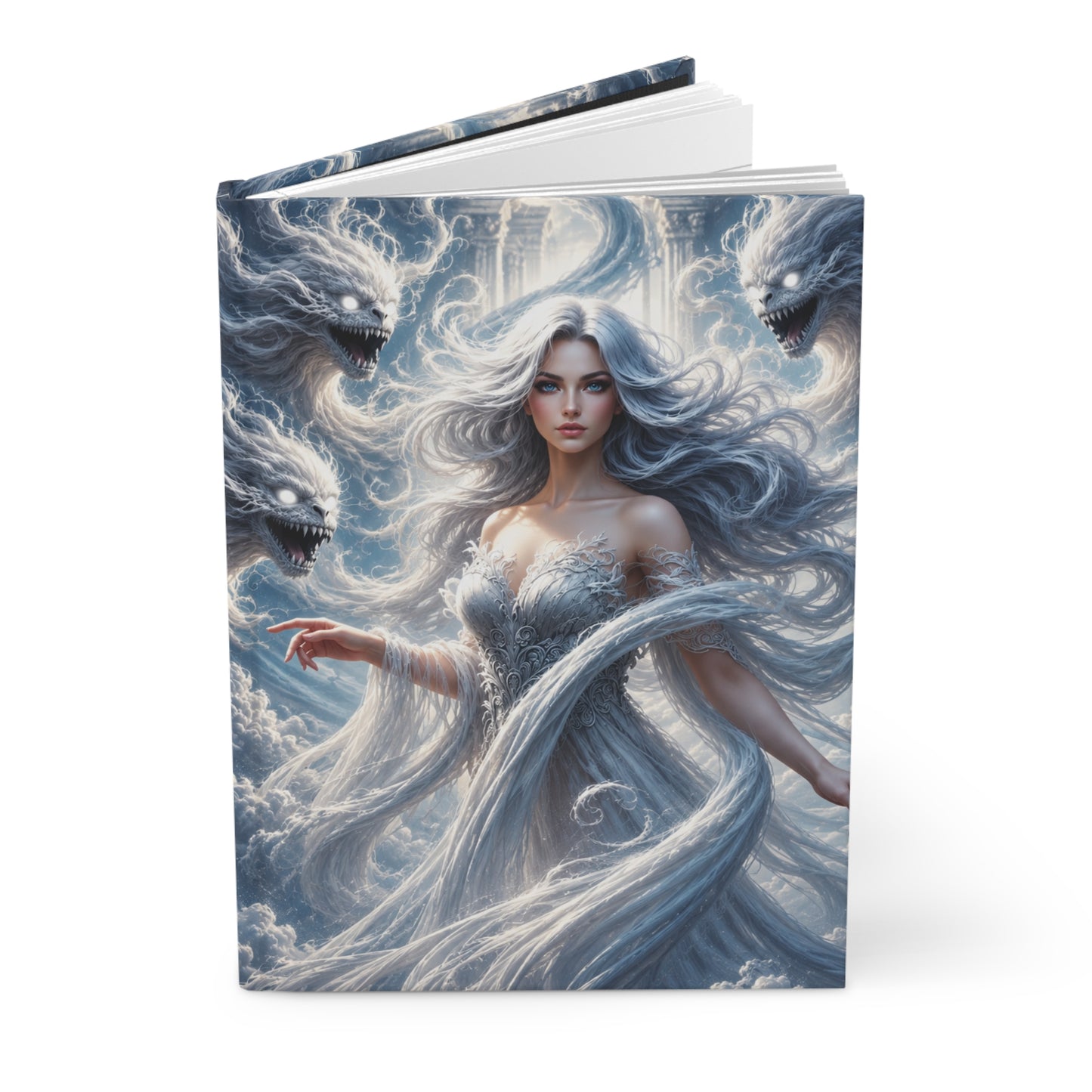 Air Goddess Surrounded by Celestial Wind Spirits Matte Hardcover Journal
