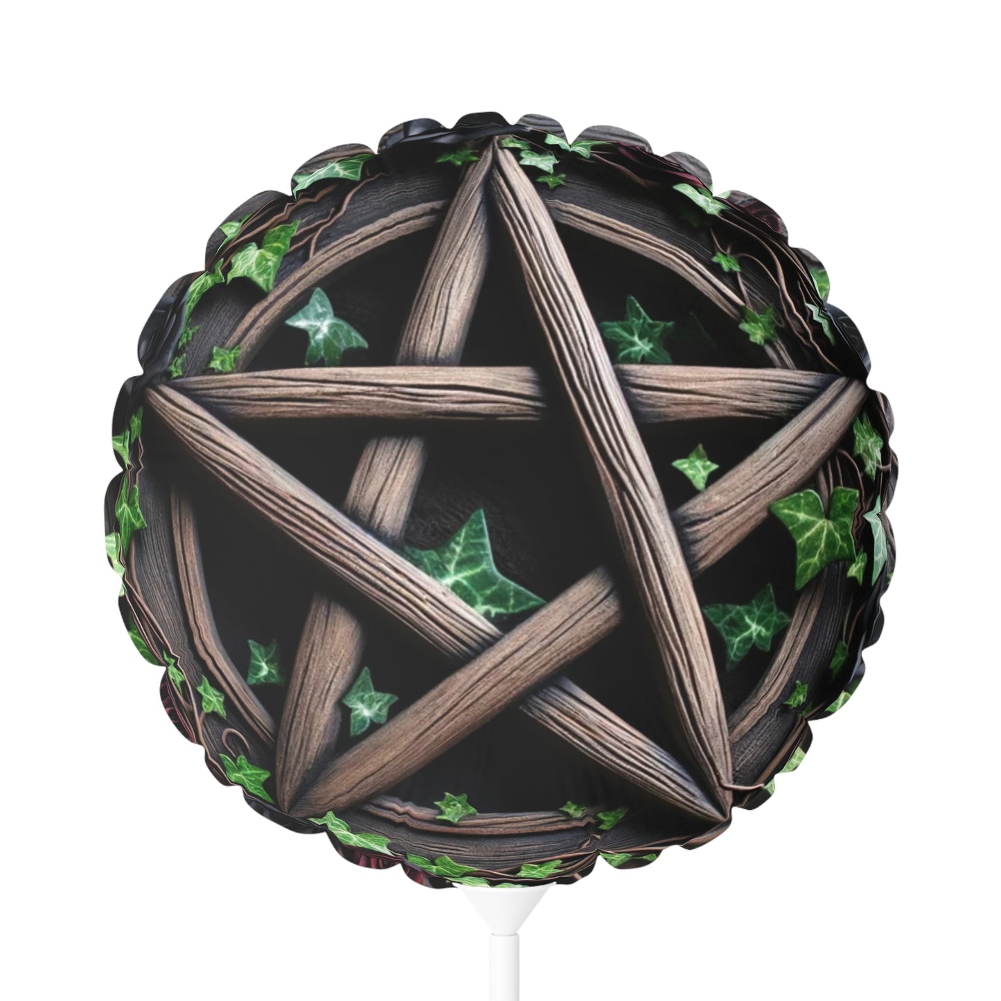 Balloon - Wood Pentacle with Red and Black Roses in Ivy