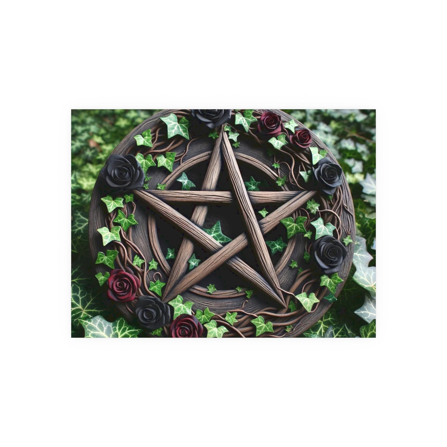 Poster - Wood Pentacle with Red and Black Roses in Ivy