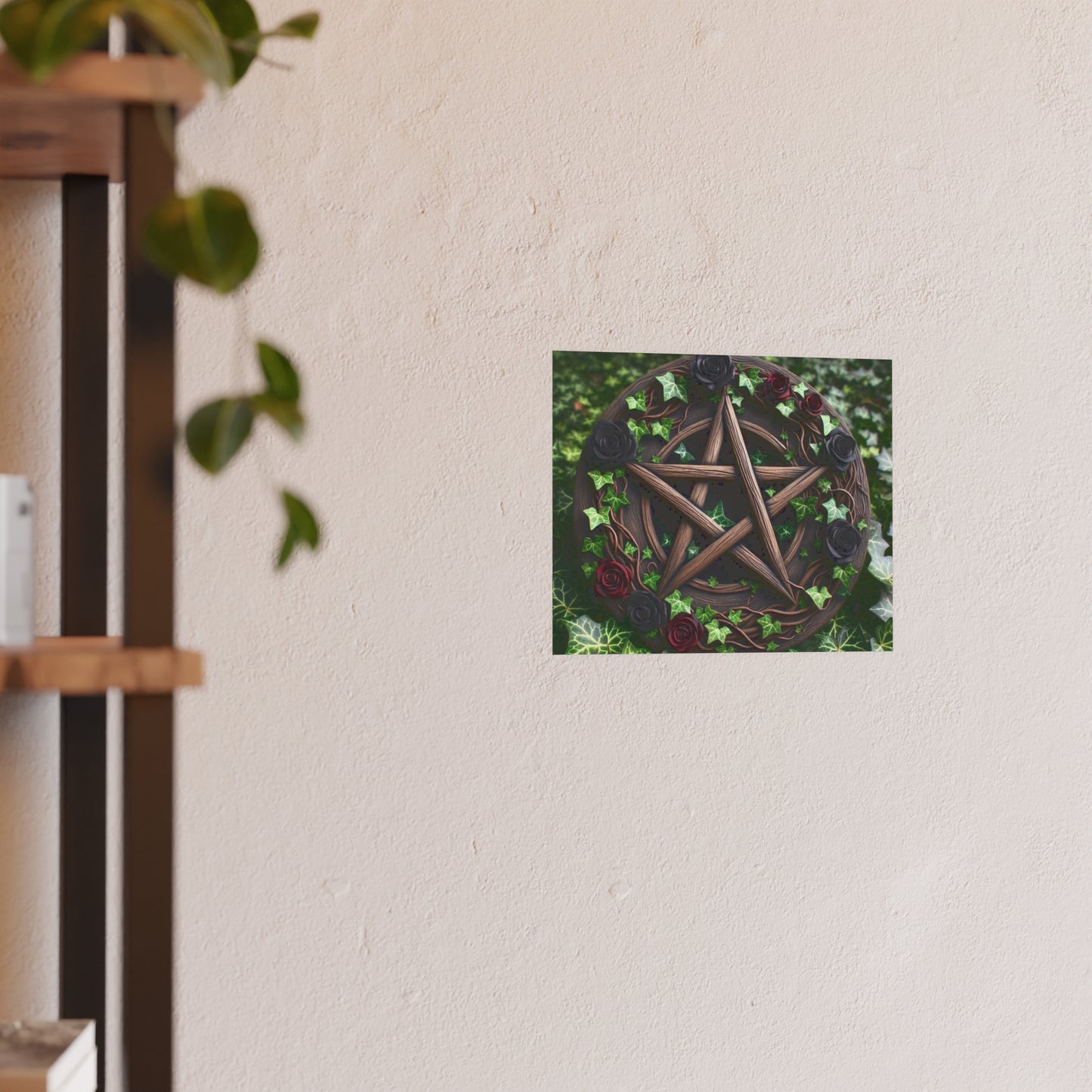 Poster - Wood Pentacle with Red and Black Roses in Ivy